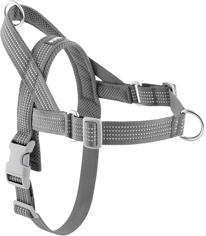 No Pull Dog Harness with Handle, Adjustable Soft Mesh Padded Reflective Walking Harness with Front Clip for Small Medium Large Dogs – Quick Fit No Escape for Training and Hiking (Gray, L)