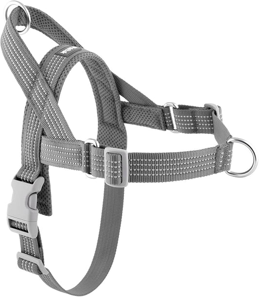 No Pull Dog Harness with Handle, Adjustable Soft Mesh Padded Reflective Walking Harness with Front Clip for Small Medium Large Dogs – Quick Fit No Escape for Training and Hiking (Gray, XL)