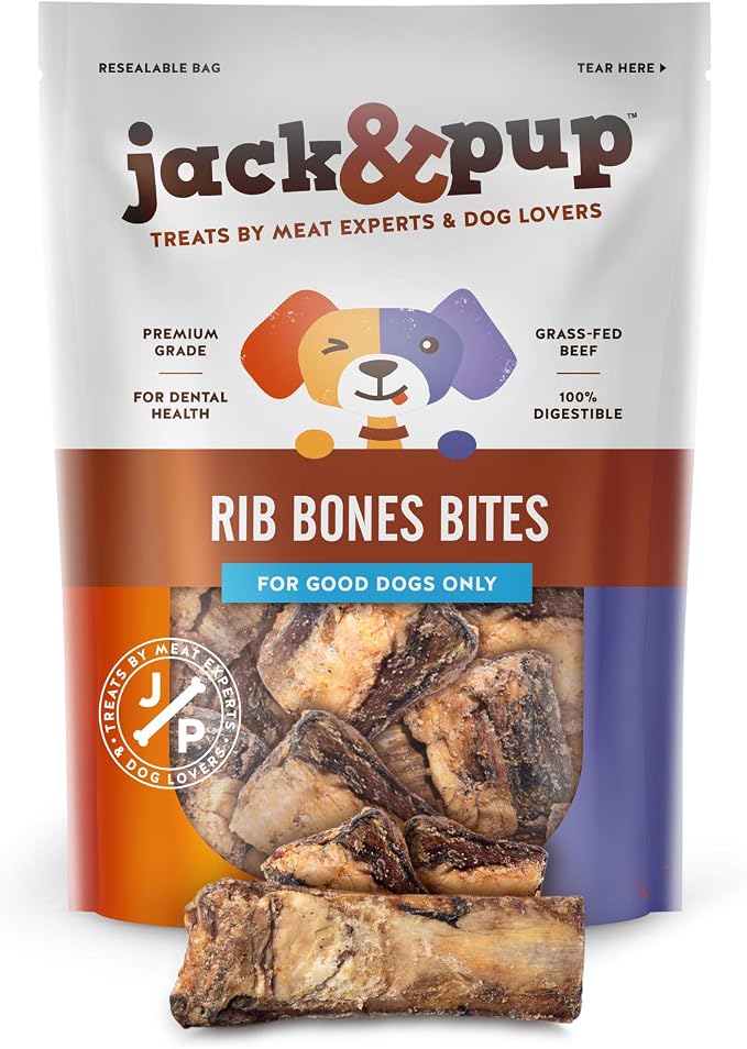 Jack&Pup Rib Bones for Dogs (24 Oz Bag) – Natural Single Ingredient Beef Bones for Dogs, High Protein, Flavorful Rib Bone Bites