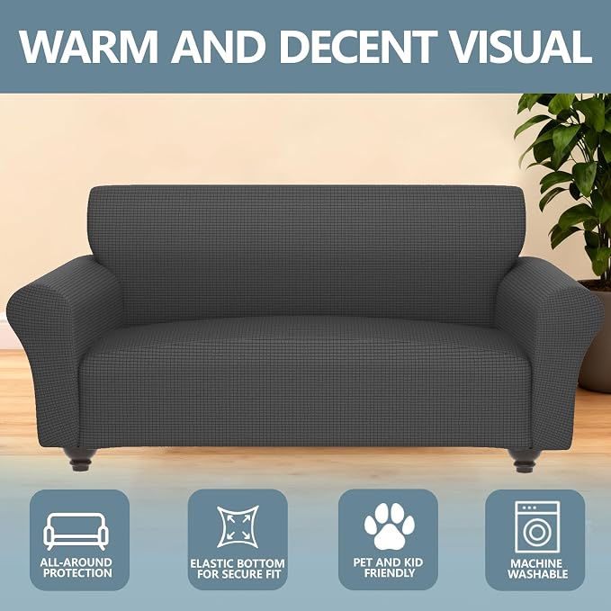 Stretch Couch Covers for 3 Separate Cushion Couch Sofa -Living Room Couch Sofa Cover,Washable Sofa Slipcover,Pet Friendly Furniture Protector with Elastic Bottom,Universal Fit for Home(Gray,Sofa)