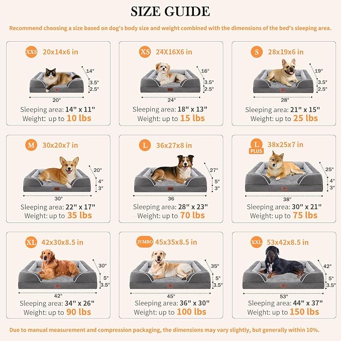 Comfort Expression Orthopedic Dog Bed for Medium Dogs 30x20 Inch, Waterproof Supportive Egg Crate Foam Medium Pet Bed with Removable Bolsters, Dog Couch with Washable Cover & Non-Slip Bottom, Grey
