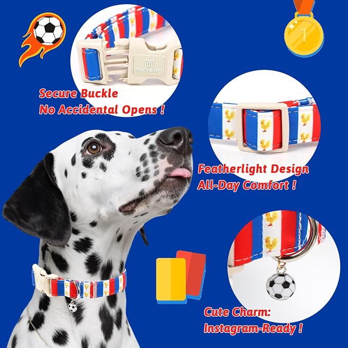 France World Cup Dog Collar with Soccer Pendant for Large Girl Boy Dogs, France Jersey Pattern, Adjustable Soft Durable Collar Gift for Male Female Puppies