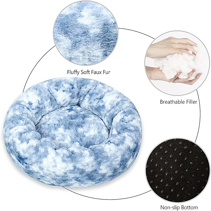 Calming Dog Bed for Small Dogs Cats, Kitty Puppy 23'' Round Anti-Anxiety Warm Fluffy Plush Faux Fur Bed, Soft Anti-Slip Donut Washable Small Pet Bed, Cozy Cat Puppy Bed, Fits up to 30 lbs Pets