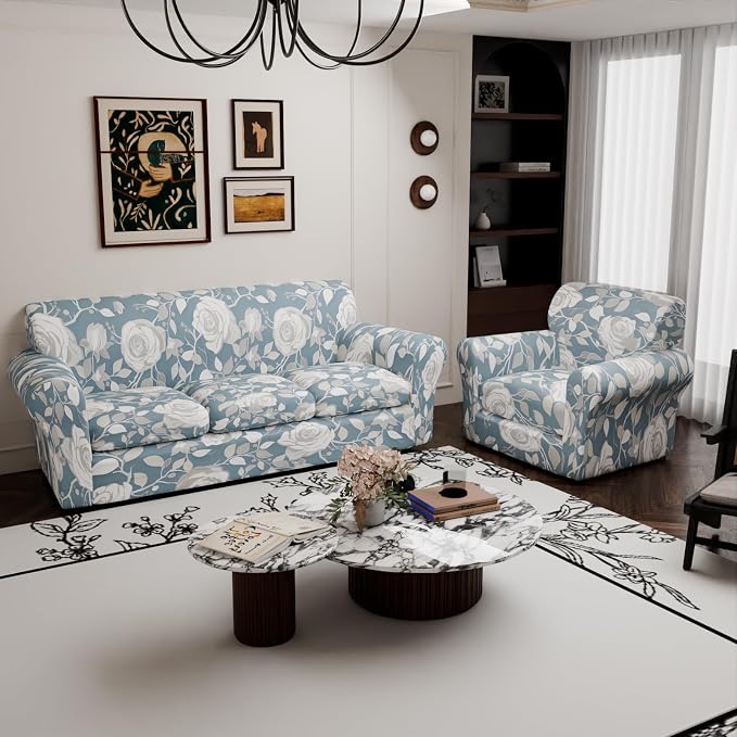 Stretch Couch Covers for 3 Separate Cushion Couch Sofa,Floral Printed Couch Sofa Cover,Washable Sofa Slipcover,Pet Friendly Furniture Protector with Elastic Bottom,Universal Fit for Home(Sofa,Cover)