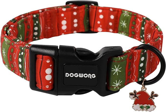 DOGWONG Christmas Dog Collar- Cute Red Christmas Strip Dog Collars Adjustable Designer Dog Collar for Small Medium Large Dogs XS