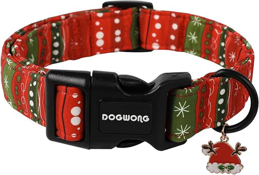 DOGWONG Christmas Dog Collar- Cute Red Christmas Strip Dog Collars Adjustable Designer Dog Collar for Small Medium Large Dogs XS