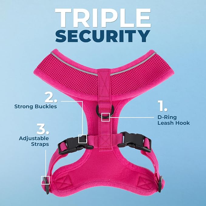 Best Pet Supplies Voyager Aerolite Over the Head Dog Harness, No Pull Breathable Air Mesh Vest, Quick Dry with Reflective Stitching, Adjustable Escape Resistant Harness - Fuchsia, Medium