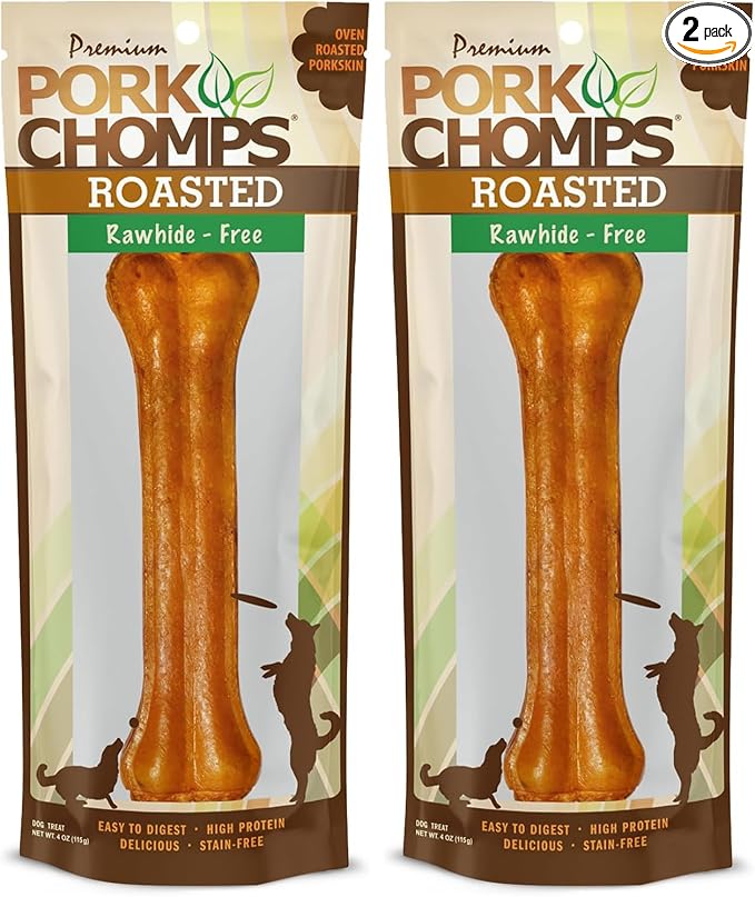 Pork Chomps Roasted Pressed Pork Skin Dog Chew, 7-inch Bone, 1 Count (Pack of 2)
