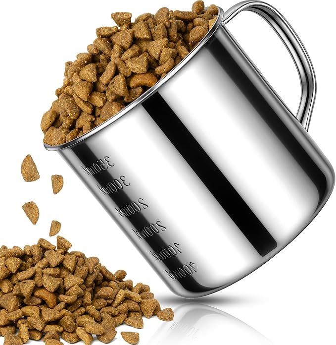 Dog Food Scoop 1.5 Cup,304 Stainless Steel Measuring Cups with Handle Pet Food Scoop Cup Measuring Scoop for Dogs, Cats, Birds & Rabbits – Ideal for Dry Food & Treats (1.5 Cup)