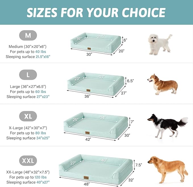 COZY KISS Cooling Dog Bed for Small Dogs, 30"x20" Orthopedic Foam Sofa with Bolster Sides, Q-Max >0.4 Cooling Technology, Cool Pet Bed with Removable Washable Cover, Green