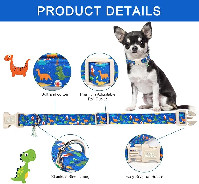 Unique style paws Dog Collar Plastic Buckle with Pendant Puppy Collar for Spring Summer Dinosaur Volcano Coconut Tree for Small Medium Large Boys Girls Dogs