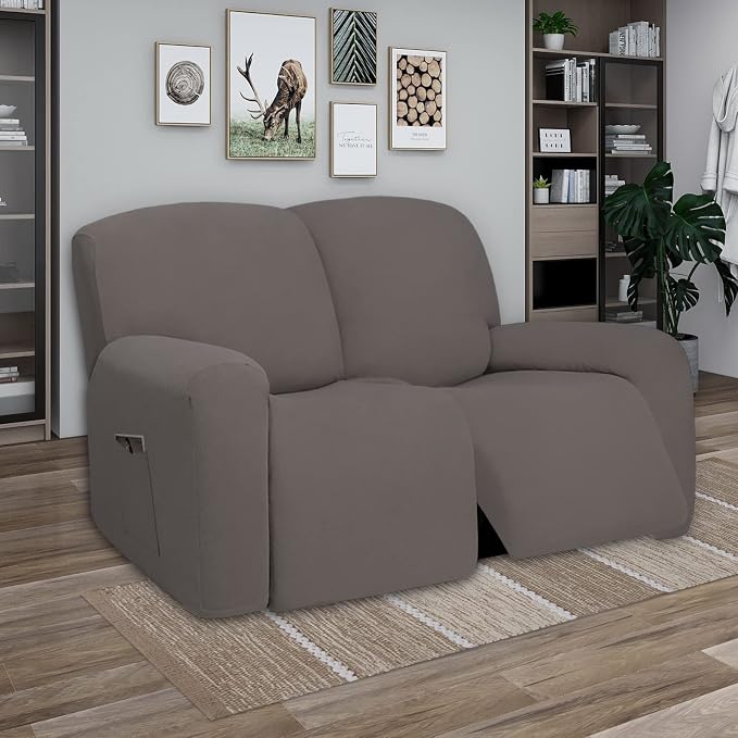 PureFit Super Stretch Loveseat Recliner Sofa Couch Cover with Pocket – 2 Seats Non Slip Soft Sofa Slipcover, Washable Reclining Furniture Protector for Pets (Recliner Loveseat, Taupe)