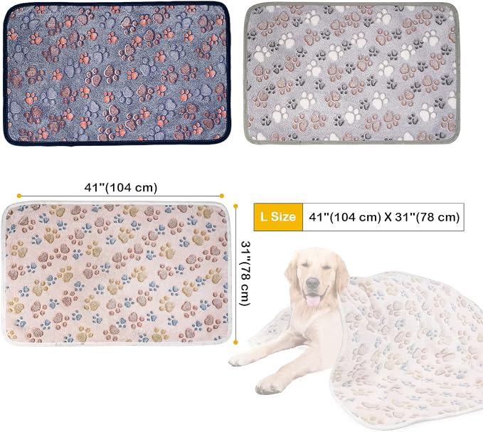 Dono 1 Pack 3 Dog Blankets, Soft Fluffy Fleece Pet Blanket Warm Sleep Mat Paw Print Design Puppy Kitten Throw Blankets Doggy Blanket for Dogs
