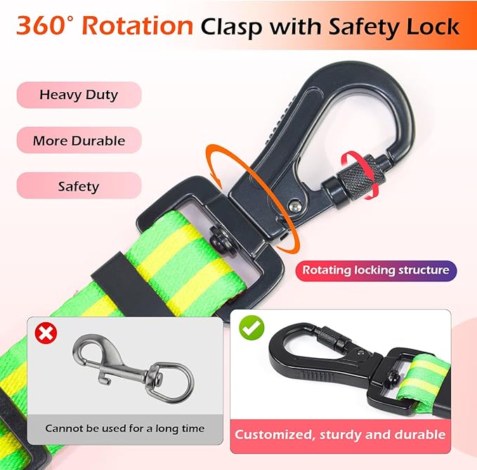 Double Handle Dog Leash for Large Dogs, Heavy Duty Adjustable Leash with Soft Padded Handles, Traffic Control Training Lead for Walking, Running (Green & Yellow Stripe, 6 ft)
