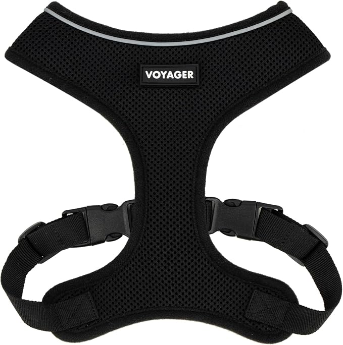 Voyager Aerolite Over The Head Dog Harness, No Pull Breathable Air Mesh Vest, Quick Dry with Reflective Stitching, Adjustable Escape Resistant Harness for Small Medium Large Dogs - Black, Large