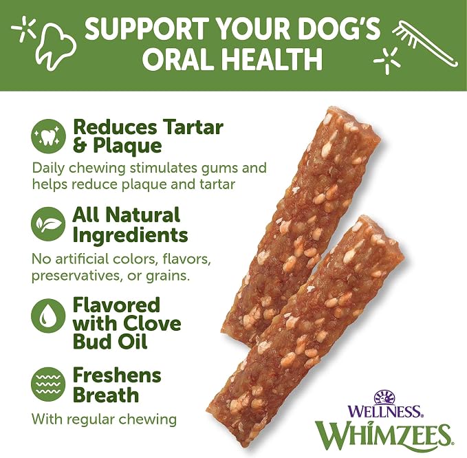 Whimzees Wellness Veggie Strip Natural Dog Dental Treat, Chews, Freshens Breath, Medium Size, 14.81 oz Bag, 14 Count (Pack of 2)