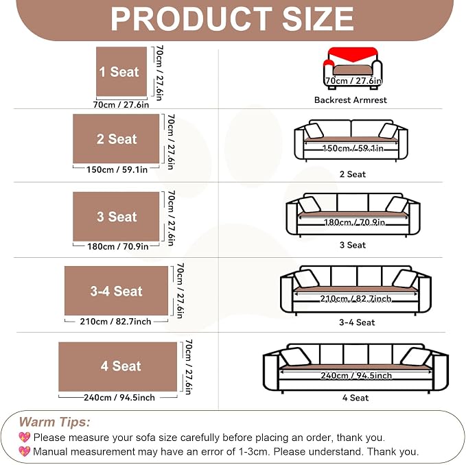 OTOB All Seasons Sofa Covers for 3 Cushion Couch Washable, Geometric Jacquard Fuzzy Non-Slip Pet Couch Cover, Kids Pet Friendly Soft Plush Sofa Slipcovers Dog Bed Mats (Camel, 27.6" x 70.9")