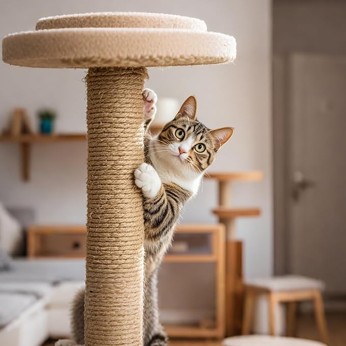 PowerKing Natural Sisal Replacement Scratching Post, 4 Pieces M8 Cat Scratch Post Refill Pole Parts for Refurbishment, White, Include Screws (Nature-15.7''+15.7''+7.87''+7.87'')