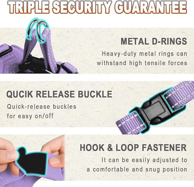 Dog Harness Step in Dog Vest Harness, Reflective Adjustable Puppy No Pull Harness Breathable Soft for Small and Medium Dogs Cats, Violet Purple, XS