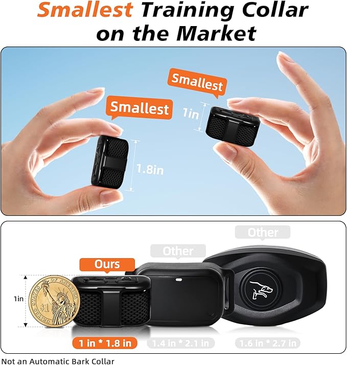 Ultra Compact Dog Shock Collar, Lightest Dog Training Collar with Remote for Small Dogs 5-30lbs & Medium Dogs/Puppies, Waterproof, Rechargeable, 1300ft Range (Black&Small)