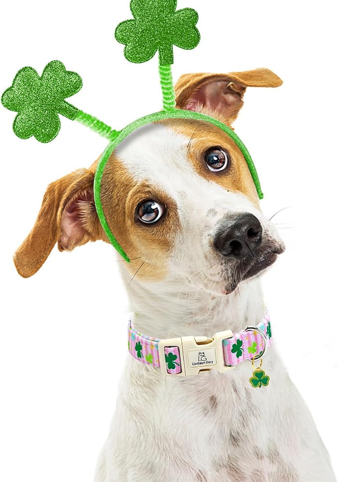 Lionheart glory St. Patrick's Dog Collar-Lucky Clover Shamrock Pink Spring Trefoil Dog Collar for Small Dogs Adjustable Heavy-Duty Dogs Collars Pet Gift Female