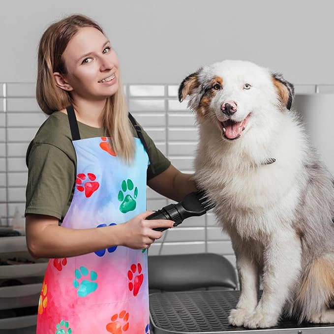 Dog Grooming Waterproof Apron with 2 Pockets, Cute Animals Puppy Dog Pets Apron