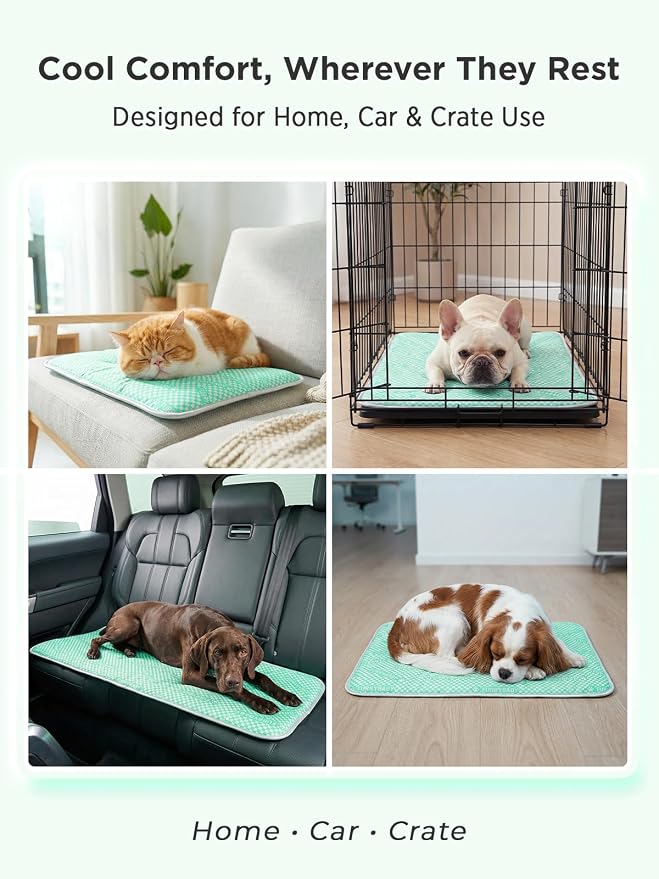 furrybaby Dog Cooling Mat Dog Bed mat, Extra-Thick Dog Crate Pad, Cat Bed, Washable Pet-Safe Magic Cooling Pad for Dogs Cats, Long Lasting Cooling for Crate Bed Indoor Outdoor Summer, 44x32, Mint