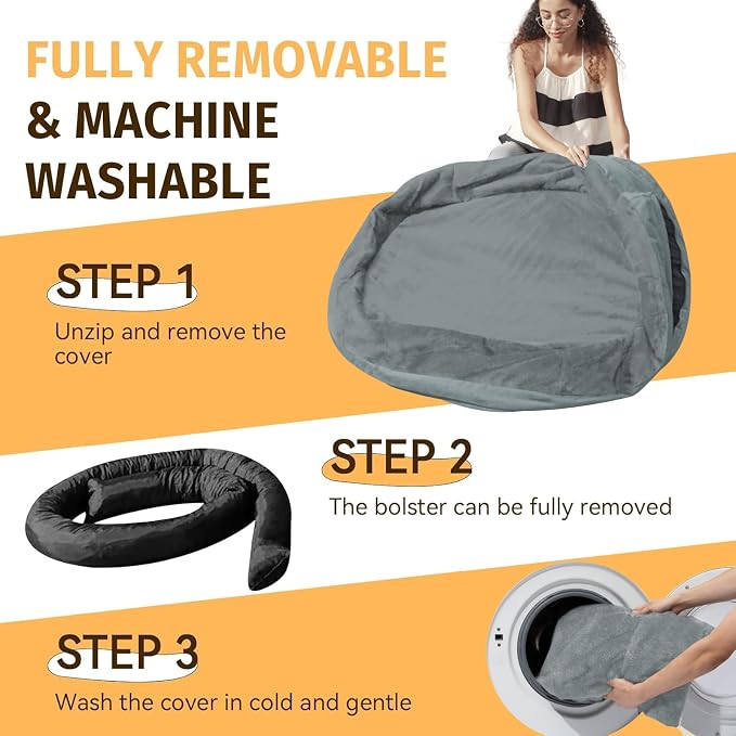 Orthopedic Dog Bed for Large Dogs, Waterproof Dog Bed for Large Size Dogs with Bolsters, Egg Crate Foam Sofa Bed with Washable Removable Cover & Non-Slip Bottom, Grey