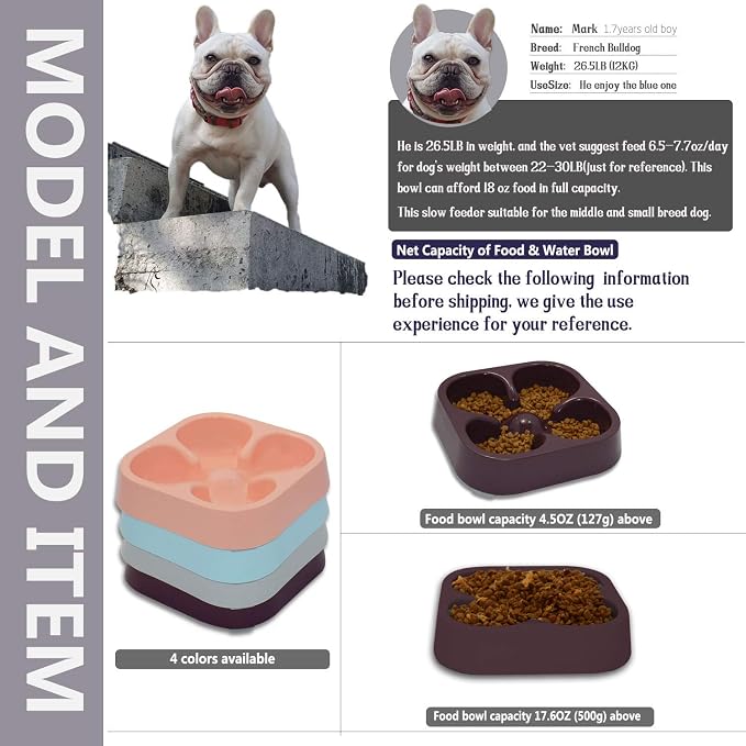 Healthy Slow Feeding Dog Bowl for French Bulldog -Slow Feeder Dog Bowl No Chocking Dog Cat Food Water Bowl with Four-Leaf Clover Pattern (Coffee)