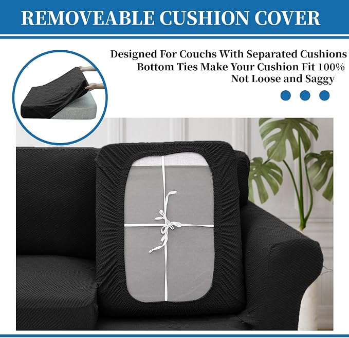 XINEAGE 2026 New 3 Pieces Couch Covers for 2 Cushion Sofa Super Stretch Loveseat Slipcover Pet Dog Universal Slip Cover Anti Slip Love Seat Furniture Protector (Black, 55"-69")