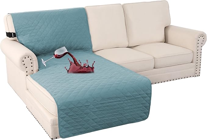 Turquoize 100% Waterproof Sofa Covers Chaise Lounge L Shape Sofa Protector Slip Cover Triple Non-Slip Sofa Slipcover for Chaise Sectional Couch Cover for Pets, Kids (Chaise, Stone Blue)