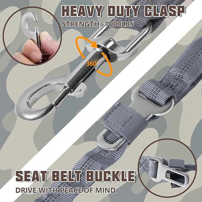 AUROTH Dog Leash Large Dogs, Heavy Duty Dog Leash Bungee, No Pull Leashes for Shock Absorption, Grey Dog Training Leashes for Medium Large Breed Dogs 6FT/4.5FT, 2 Padded Handles