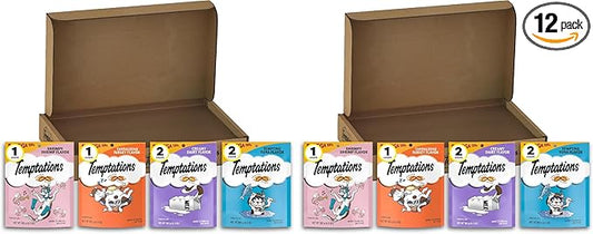 Temptations Cat Treats Classic Crunchy and Soft Cat Treats Variety Pack,6.3 oz. Pouches,(Pack of 12)