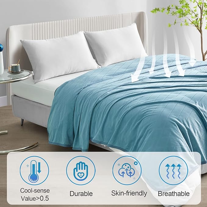 Ailemei Direct 【Upgraded Fabric Cooling Blanket for Hot Sleepers,Twin/Full Size Lightweight Breathable Summer Bed Blankets,Q-Max >0.5 Jade Fiber,Keep Body Cool Hot Flashes Night Sweats,60"x90",Blue