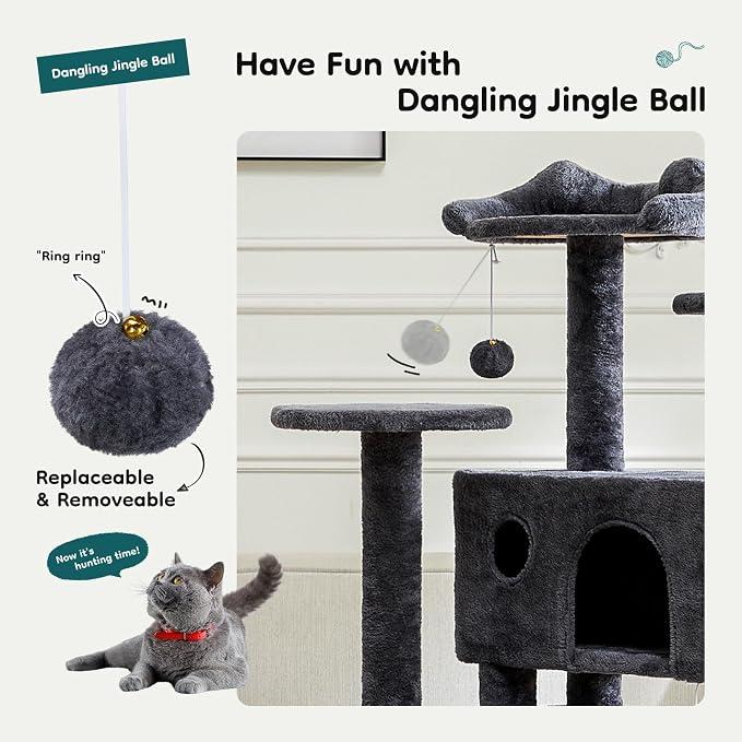 DUMOS 54-inch Indoor Cat Tree Tower –Multi-Level Pet House for Large Cats with 2 Condos, Scratching Posts, Round Platform, Small Ladder, and Toys – Perfect for Cats of All Ages, Navy Blue