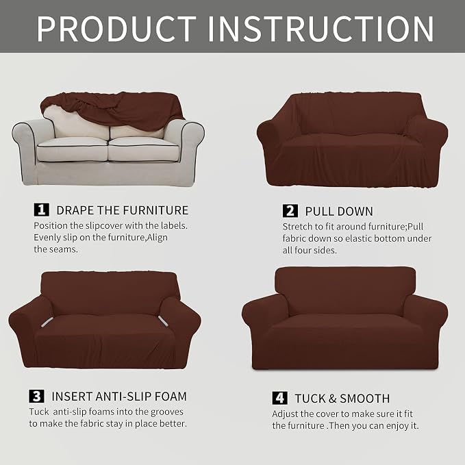Easy-Going Stretch Oversized Chair Sofa Slipcover 1-Piece Couch Sofa Cover Furniture Protector Soft with Elastic Bottom for Kids Spandex Jacquard Fabric Small Checks Coffee