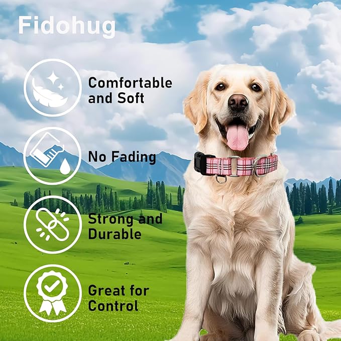 Martingale Collar with Quick Release Buckle Cute Girl Female Training Dog Collars (Pink Plaid, Small)