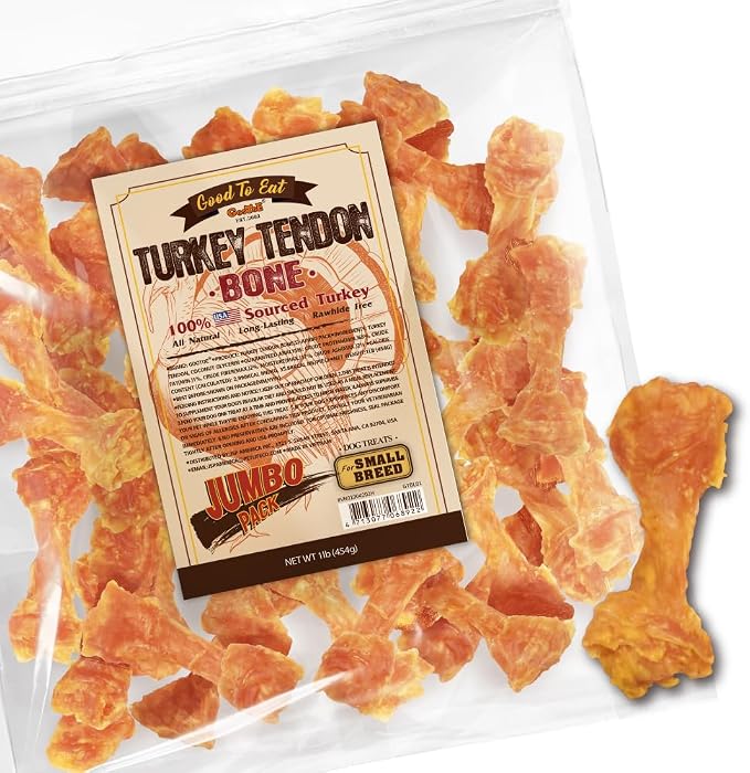 Gootoe Turkey Tendons for Dogs – All-Natural, Hypoallergenic Dog Treats, Rawhide Alternative, Long Lasting Puppy Chews, Healthy Dog Treats for Small Breeds, Bone (S), 1 lb
