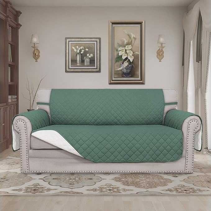 Easy-Going Sofa Slipcover Reversible Loveseat Sofa Cover Couch Cover for 2 Cushion Couch Furniture Protector with Elastic Straps for Pets Kids Dog Cat (Oversized Loveseat, Cyan/Ivory)