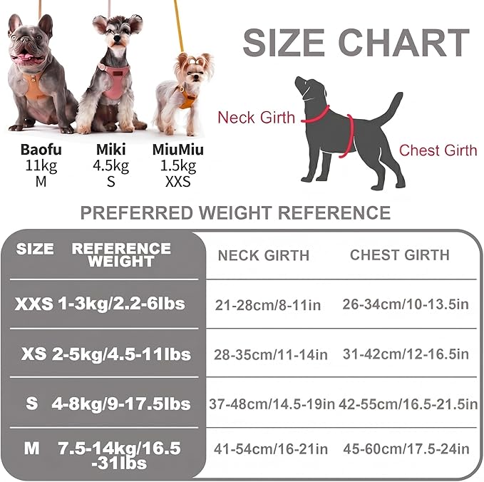 Puppytie XXS Puppy Harness with Multifunction Dog Leash,Soft Adjustable No Choke Escape Proof Pet Harness Vest,Silver Grey,XXS