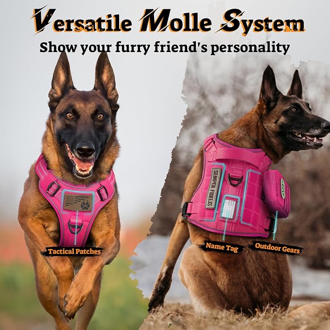 rabbitgoo Tactical Dog Harness for Large Dogs No Pull Adjustable Military Vest with Handle MOLLE Reflective Heavy Duty Dog Vest for Walking Training Hunting Outdoor Working Medium Size Dog Rose Red L