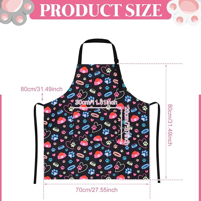 Dog Grooming Waterproof Apron with 2 Pockets, Cute Animals Puppy Dog Pets Apron