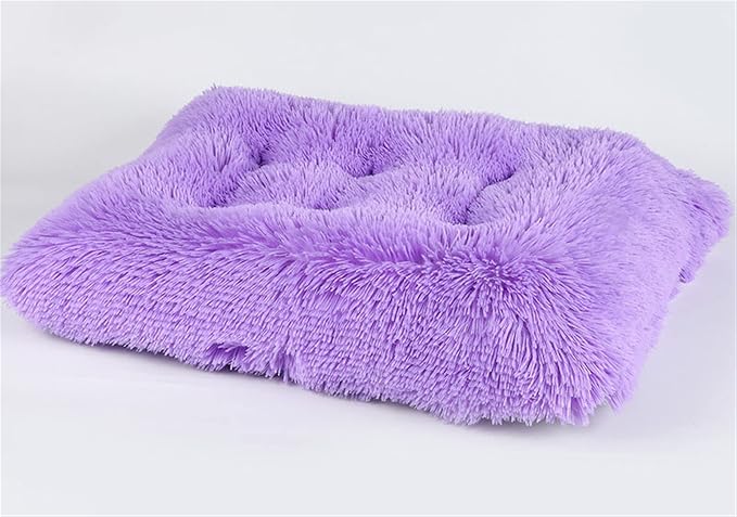 Long Plush Calming Pet Bed Cuddler Pet Bed for Dogs and Cats Fluffy Faux Fur Dog Bed with Anti Slip Bottom Machine Washable Pet Sleep Bed Crate Mat Purple 2XL