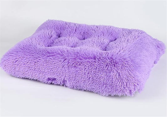 Long Plush Calming Pet Bed Cuddler Pet Bed for Dogs and Cats Fluffy Faux Fur Dog Bed with Anti Slip Bottom Machine Washable Pet Sleep Bed Crate Mat Purple L