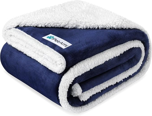 PetAmi Waterproof Dog Blanket for Couch, Pee Proof Sherpa Fleece Reversible Pet Throw, Furniture Protector for Bed Sofa Kennel, Soft Washable Cover for Small Medium Dog Puppy Cat, 29x40 Navy Blue
