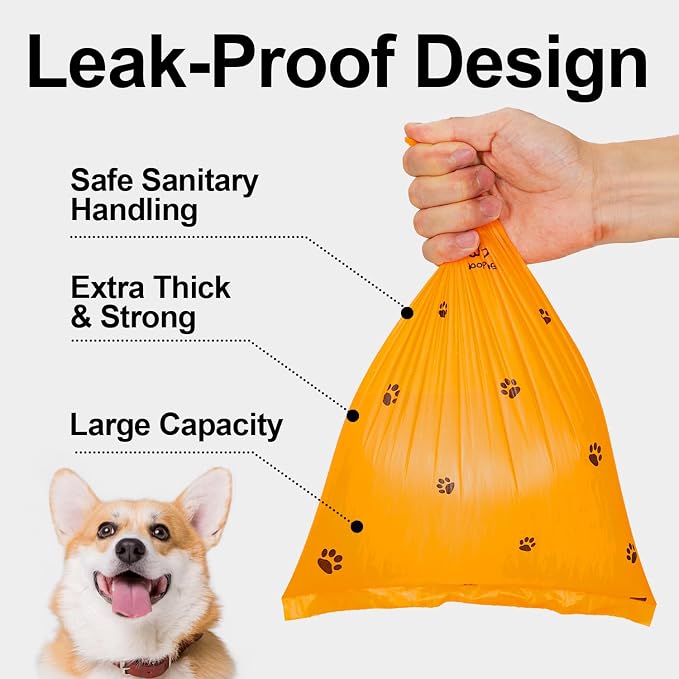 Dog Poop Bags Rolls With Dispenser, Strong and Leak-proof Waste Bags for Pets, Floral Scented, 420 Count (28 Packs of 15), 13 Inch x 9 Inch (Orange)