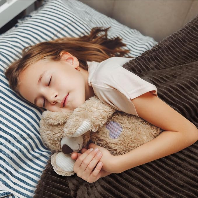 Bnuitland Brown Fleece Throw Blanket, 300GSM Soft Warm Cozy Fluffy Throw for Babys & Pets, Stripe Pattern 50"x40", All Season Sofa Bed Blanket for Home Decor