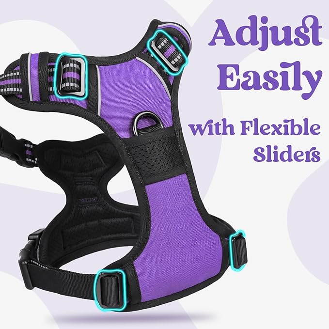 rabbitgoo Dog Harness for Large, No Pull Easy On & Off with 3 Buckles Pet Harness, Adjustable Soft Walking Vest with 2 Clips and Handle, Reflective for Extra Large Dogs, Purple, XL