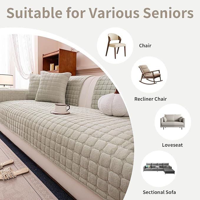 Velvet Couch Cover, Plush Sectional Sofa Cover Washable, Anti Slip Sofa Slipcover for 2-3 Cushion Sofas, Furniture Protector Covers for Pets & Kids(1PC,Sage Green,36"×71")