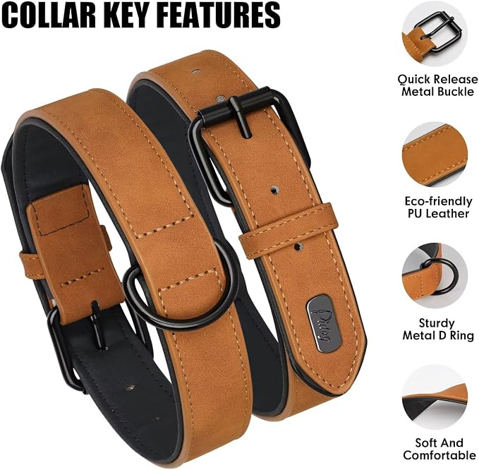 Didog Soft Padded PU Leather Dog Collar, Breathable and Adjustable Dog Collar for Large Dogs, Comfortable for Daily Walk, Light Brown, XL Fit Neck 18-22"(45-71 lbs)